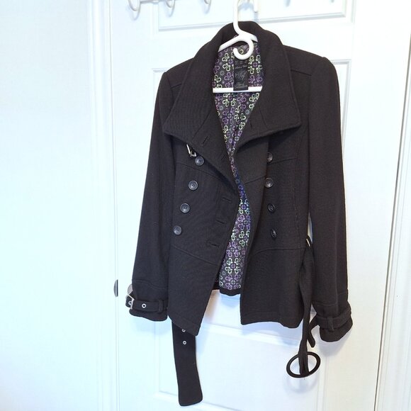 Zara TRF black wool blend jacket with cute floral lining - Picture 3 of 17